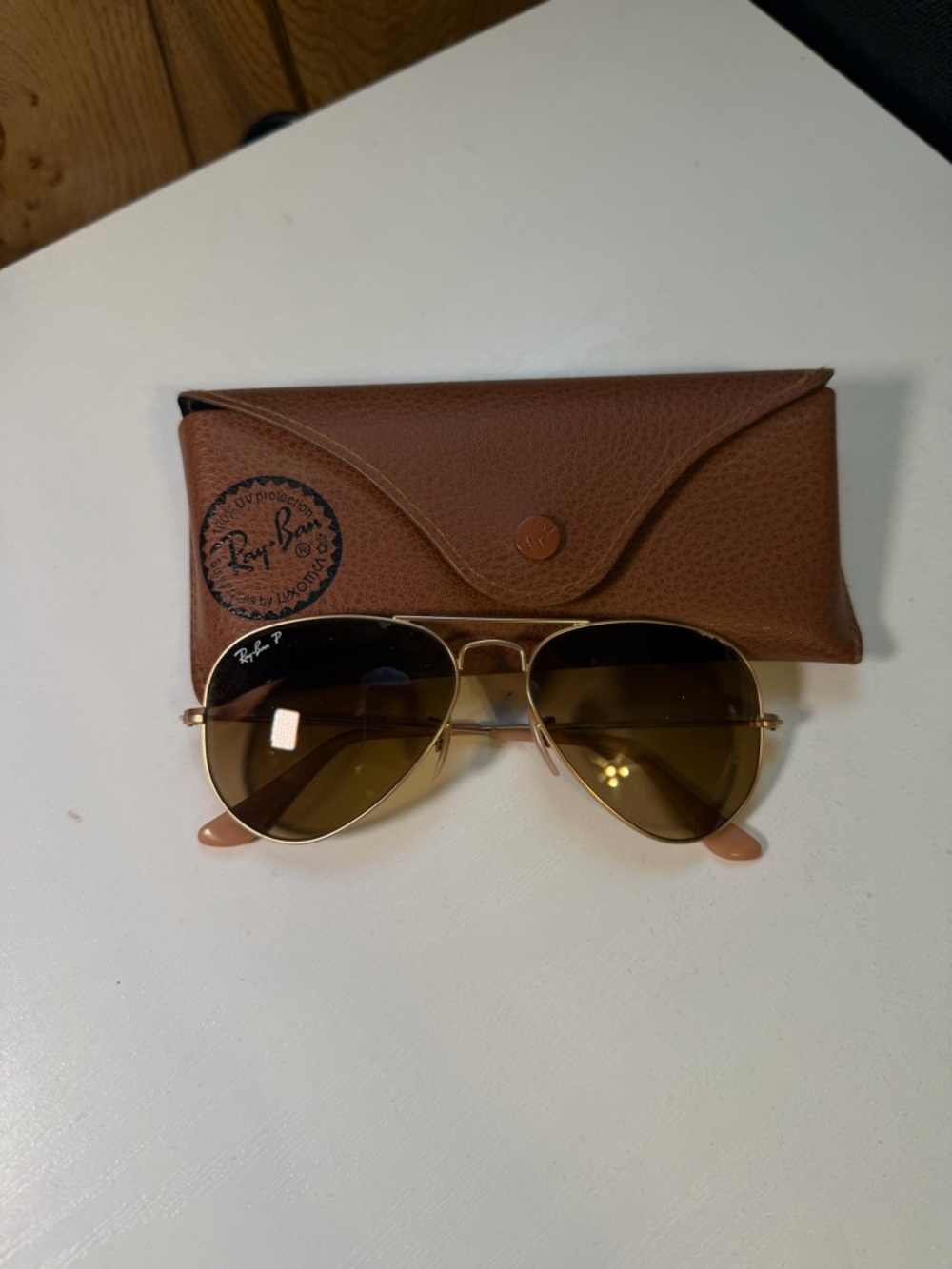 Ray-Ban Gold Frame Sunglasses with Brown Lenses